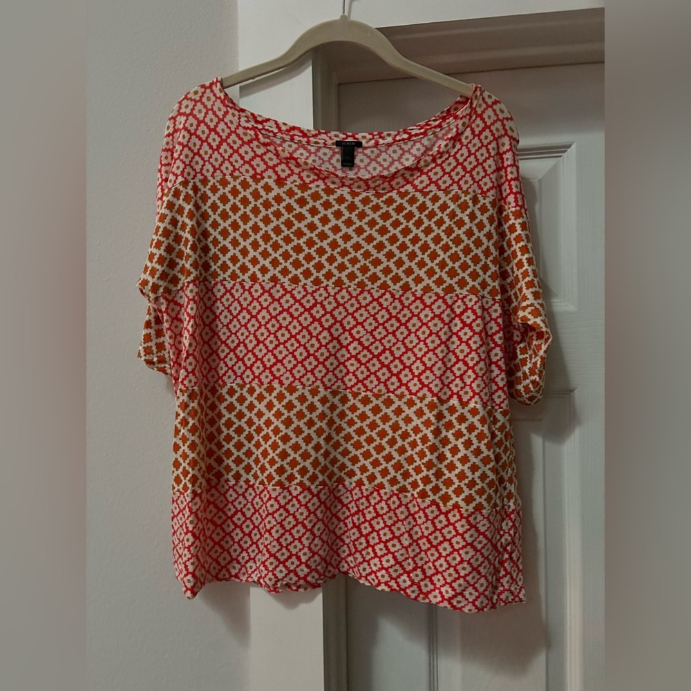 J. Crew Orange and Red Patterned Blouse